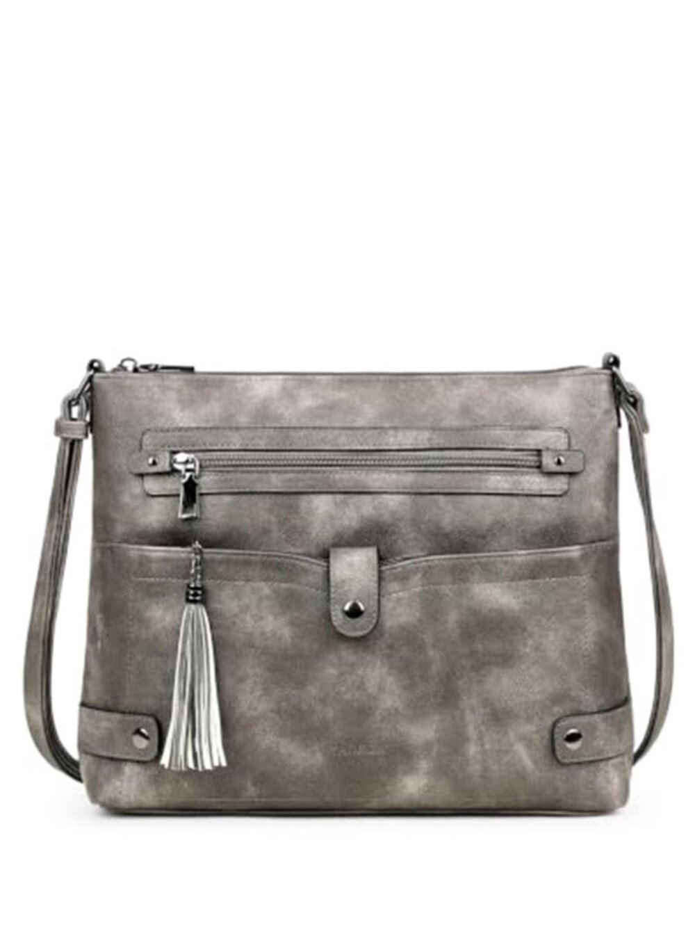 Large Crossbody Bag Women Leather Purse Multi Pocket Shoulder Bag Charcoal Grey